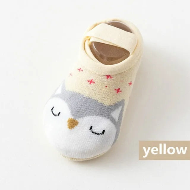 1 Pair Fashion Baby Girls Boys Cute Cartoon Non-slip Cotton Toddler Floor Socks Animal pattern First Walker Shoes for Newborns