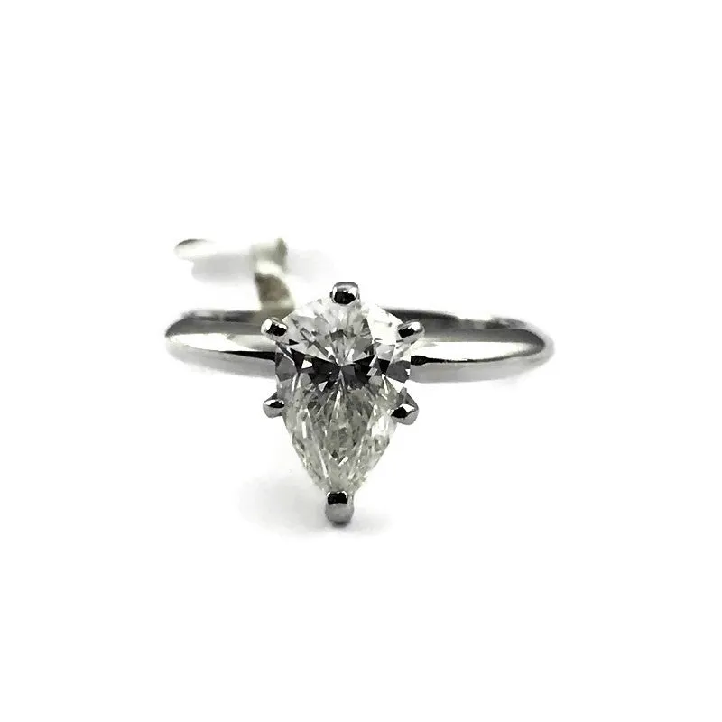 1.12CT Pear Shape SI1 Clarity H Color Diamond Solitaire Engagement Ring in 14K White Gold, Pre-owned item #229467.sa
