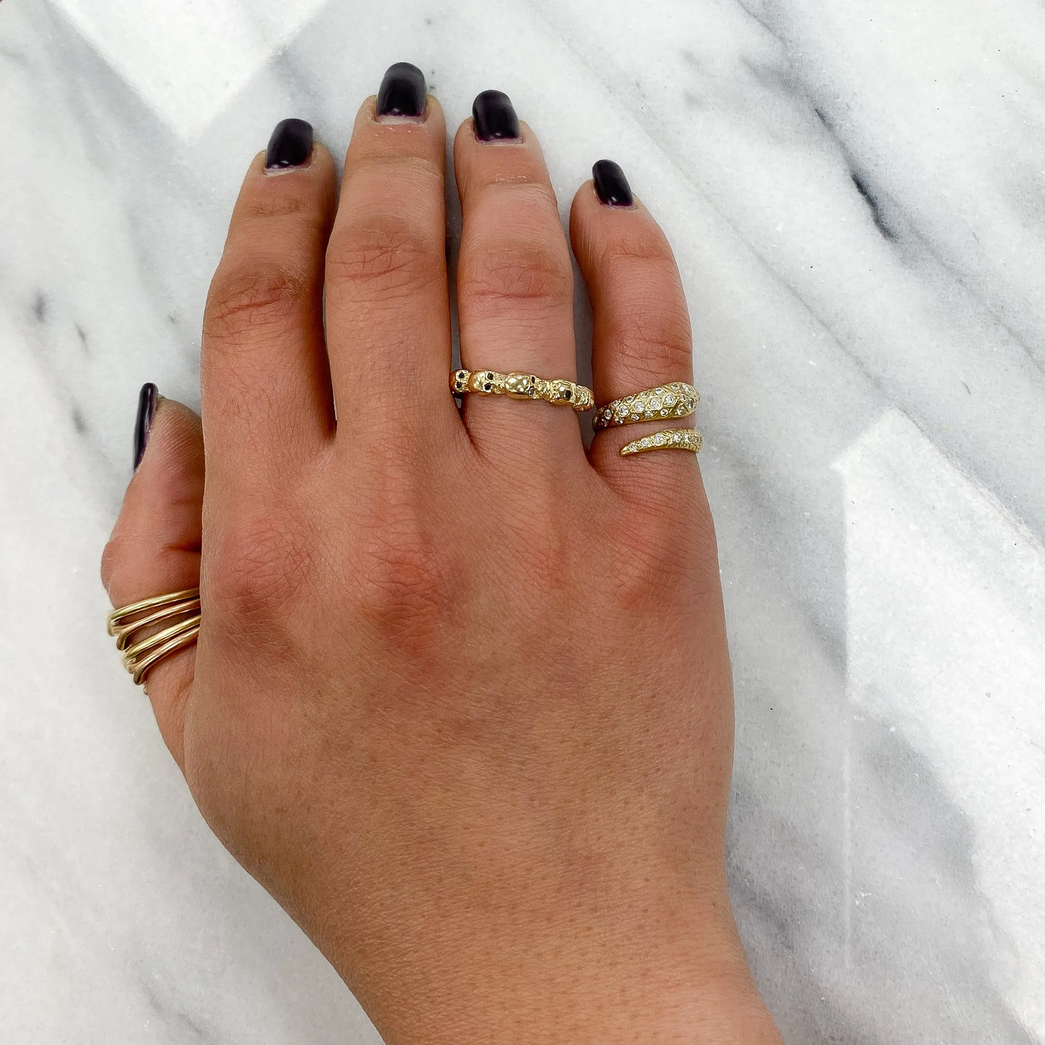 14K Gold Black Diamond Eternal Skulls Ring