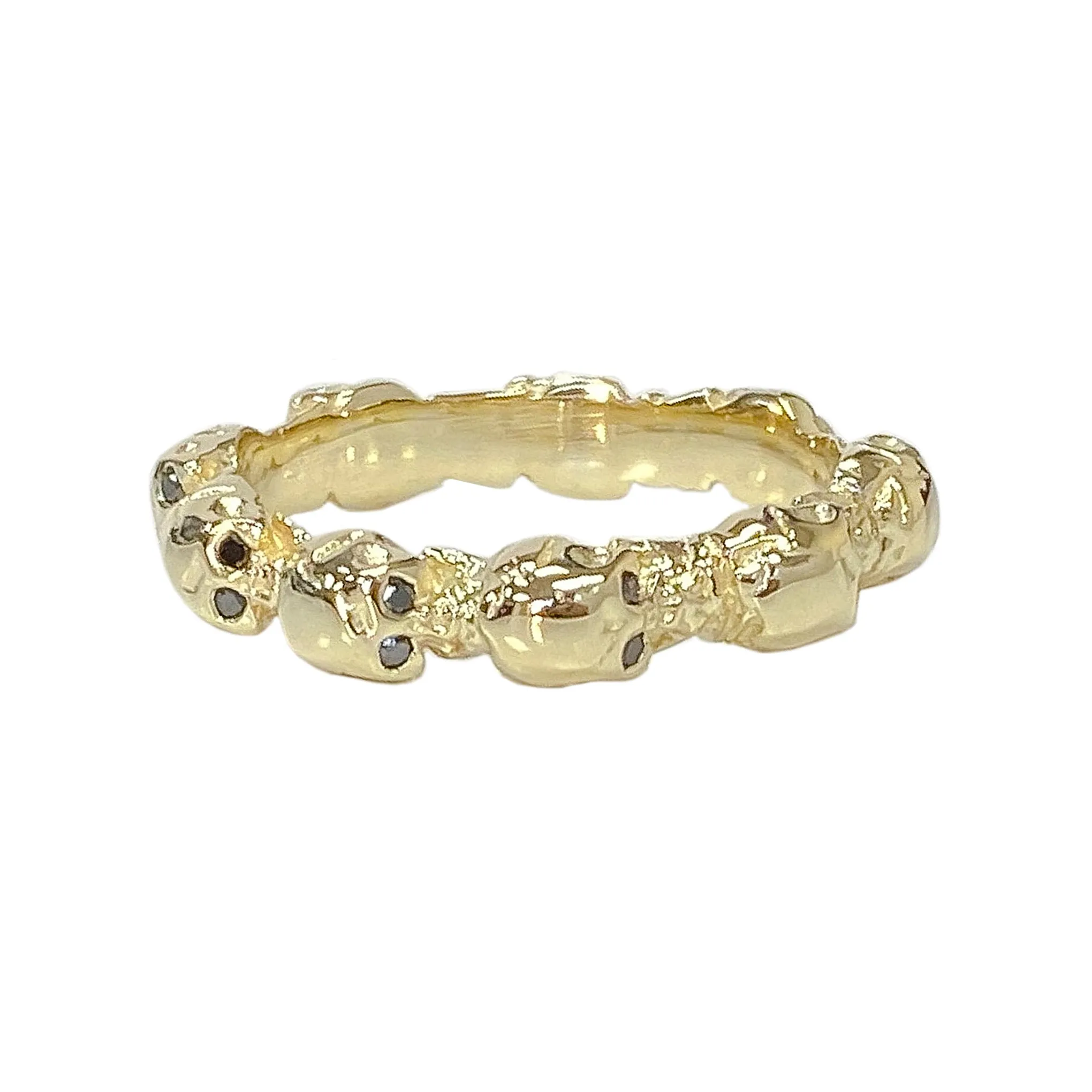 14K Gold Black Diamond Eternal Skulls Ring