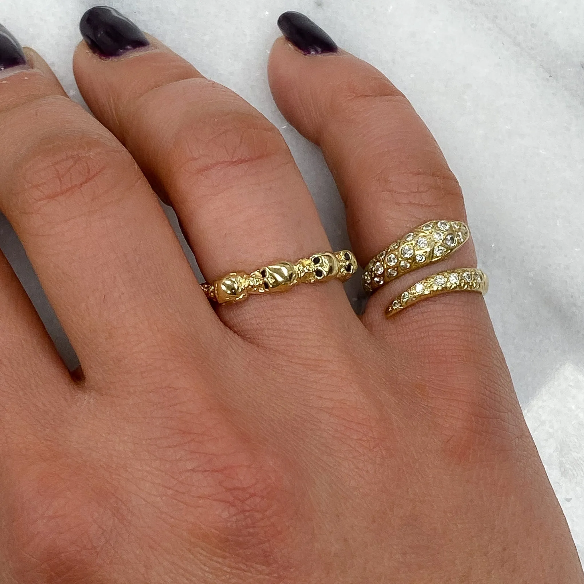 14K Gold Black Diamond Eternal Skulls Ring