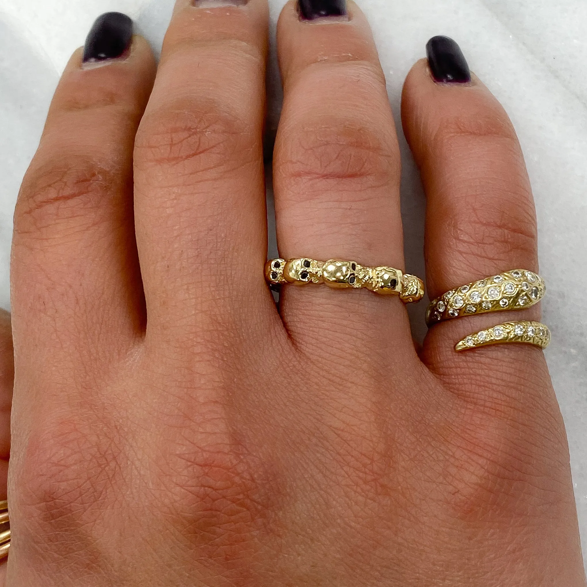 14K Gold Black Diamond Eternal Skulls Ring
