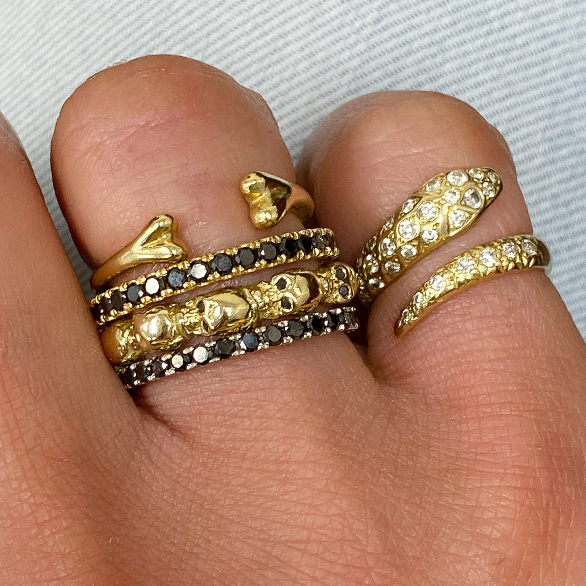 14K Gold Black Diamond Eternal Skulls Ring