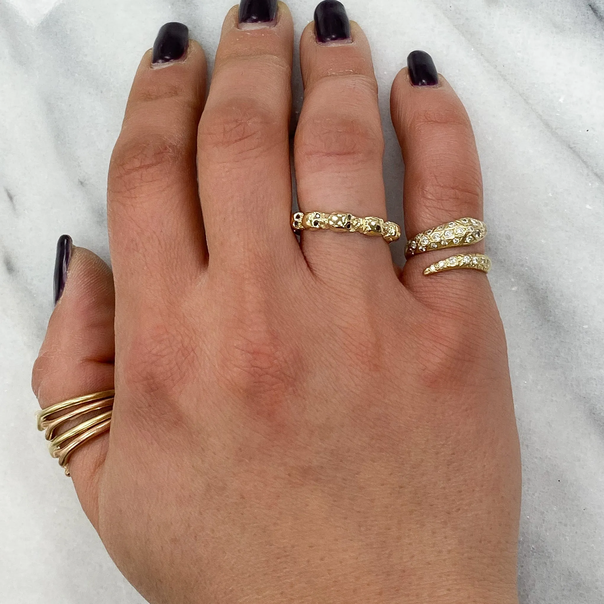 14K Gold Black Diamond Eternal Skulls Ring