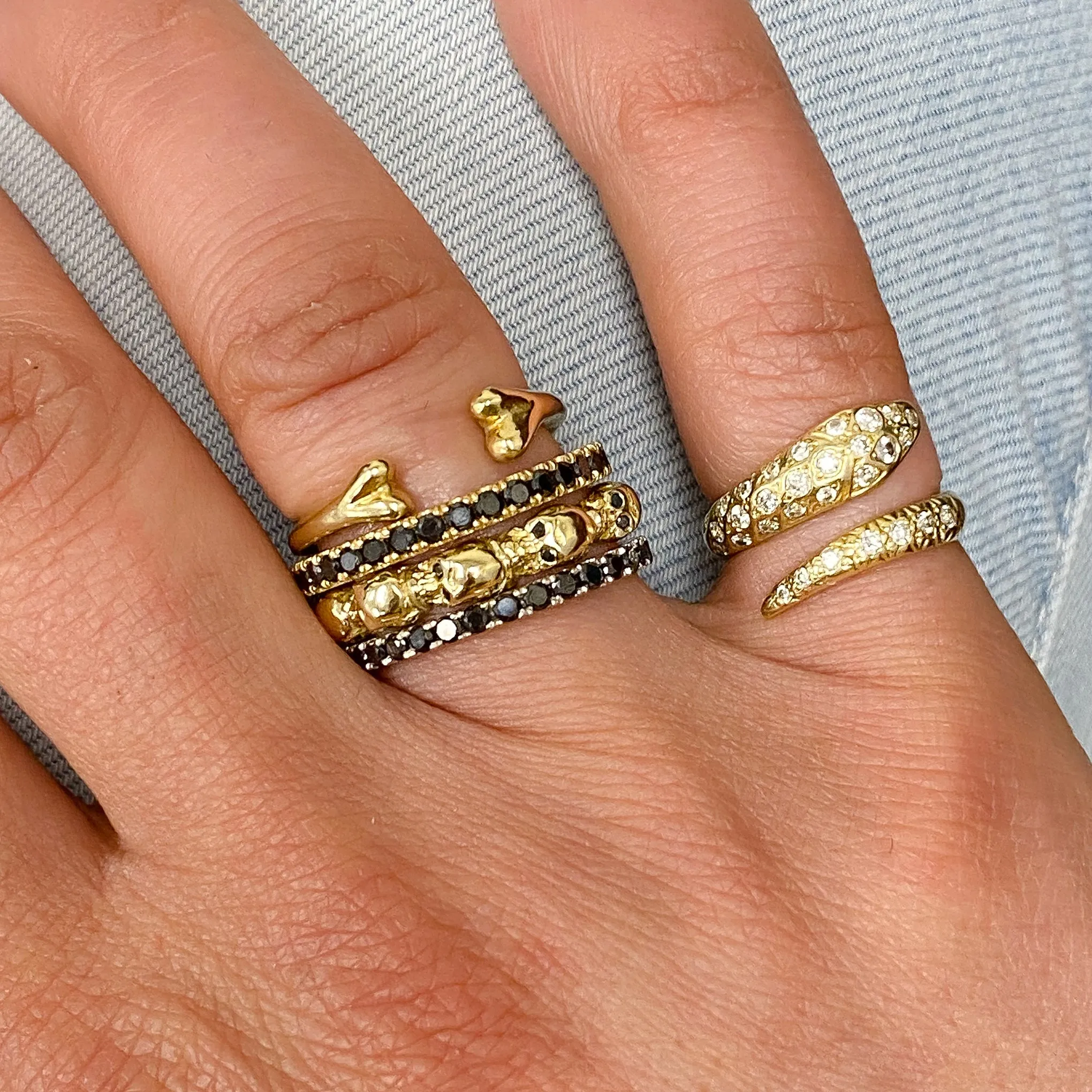 14K Gold Black Diamond Eternal Skulls Ring