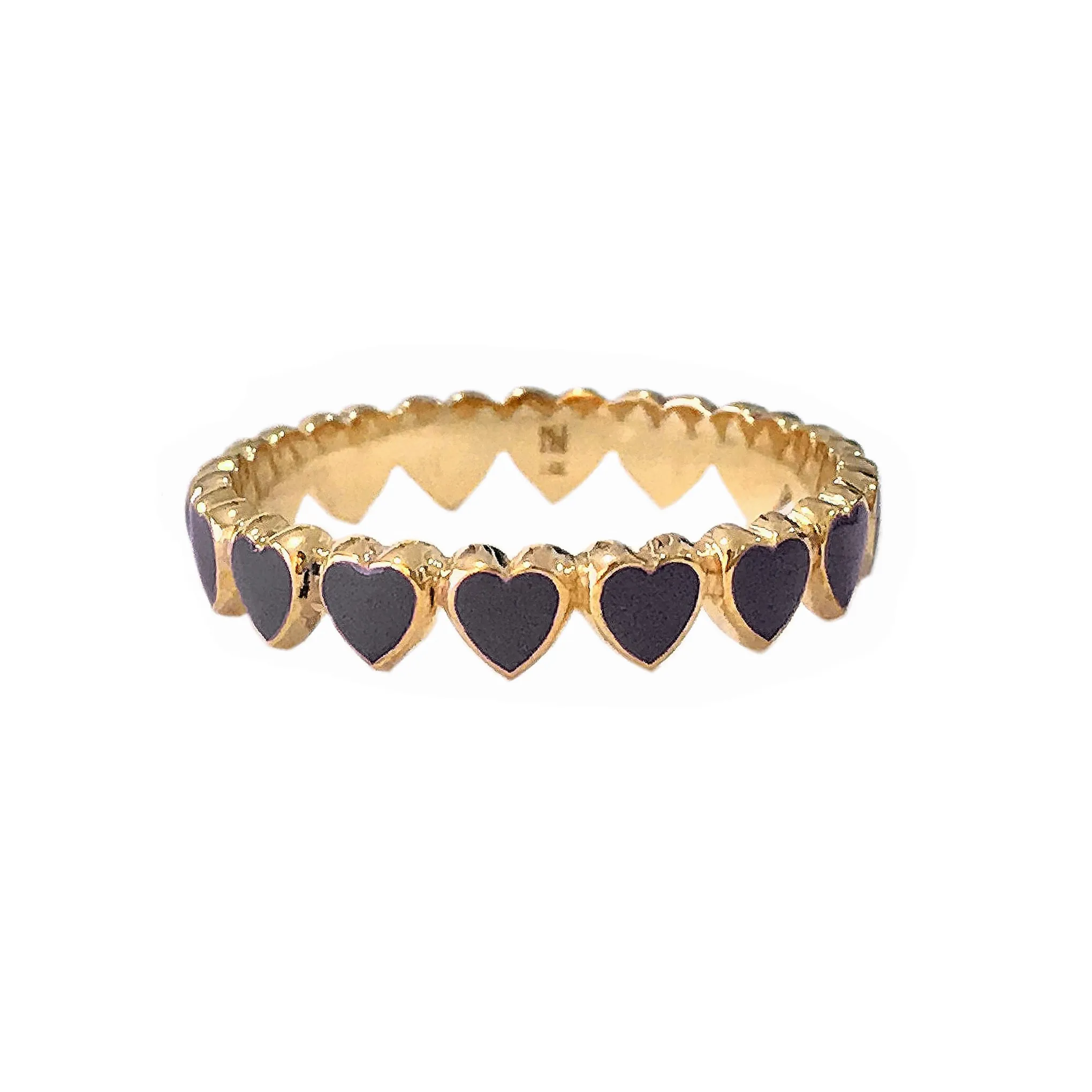 14K Gold Black Enamel Eternal Heart Ring