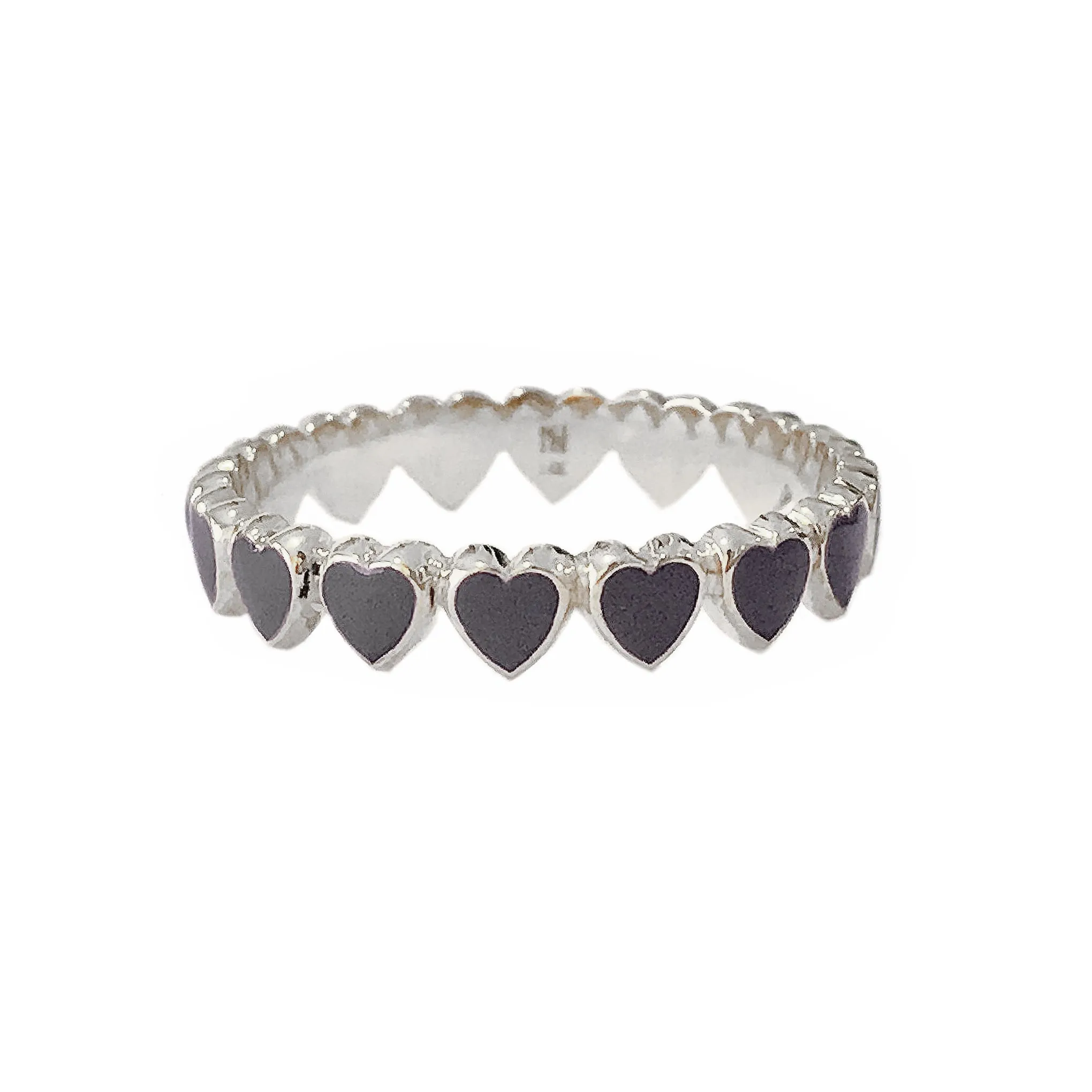 14K Gold Black Enamel Eternal Heart Ring