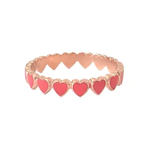 14K Gold Coral Red Enamel Eternal Heart Ring