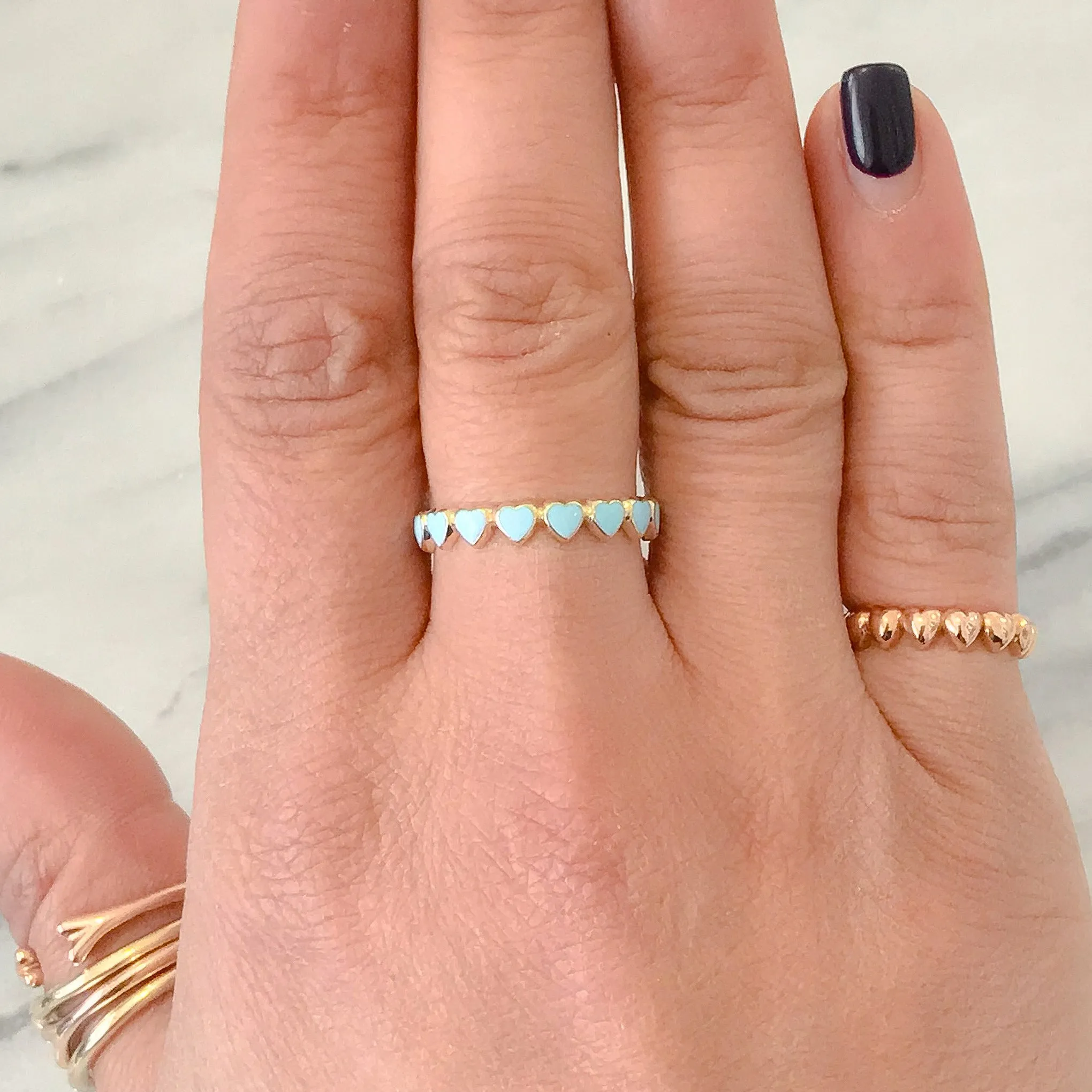 14K Gold Pastel Blue Enamel Eternal Heart Ring