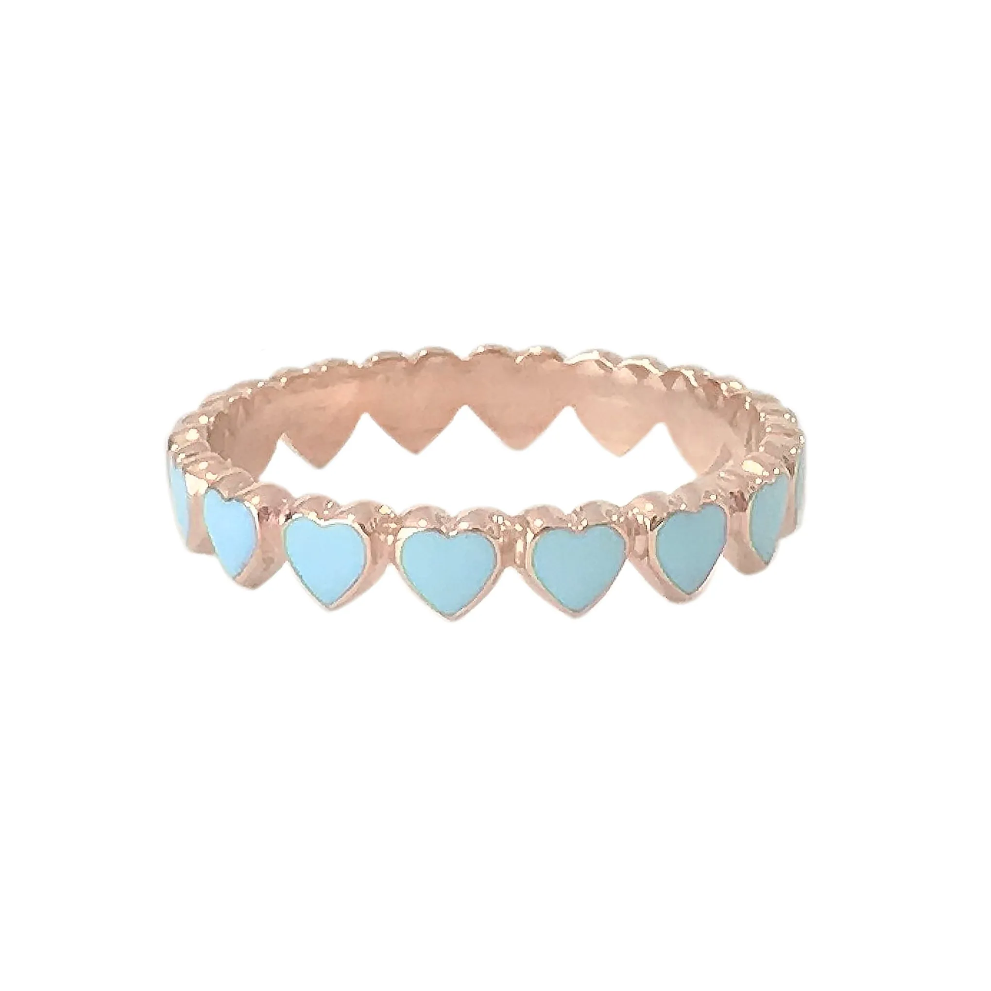 14K Gold Pastel Blue Enamel Eternal Heart Ring