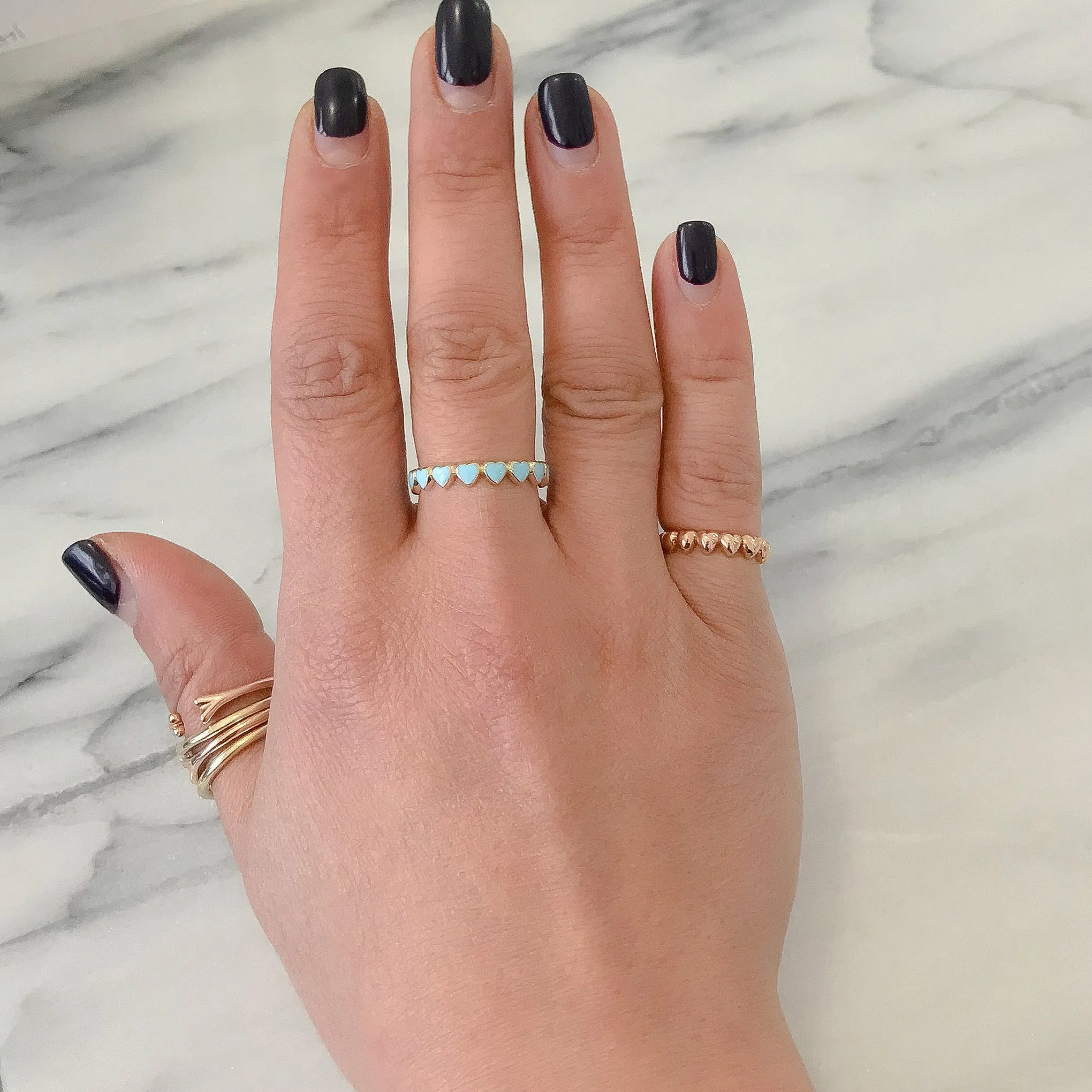 14K Gold Pastel Blue Enamel Eternal Heart Ring