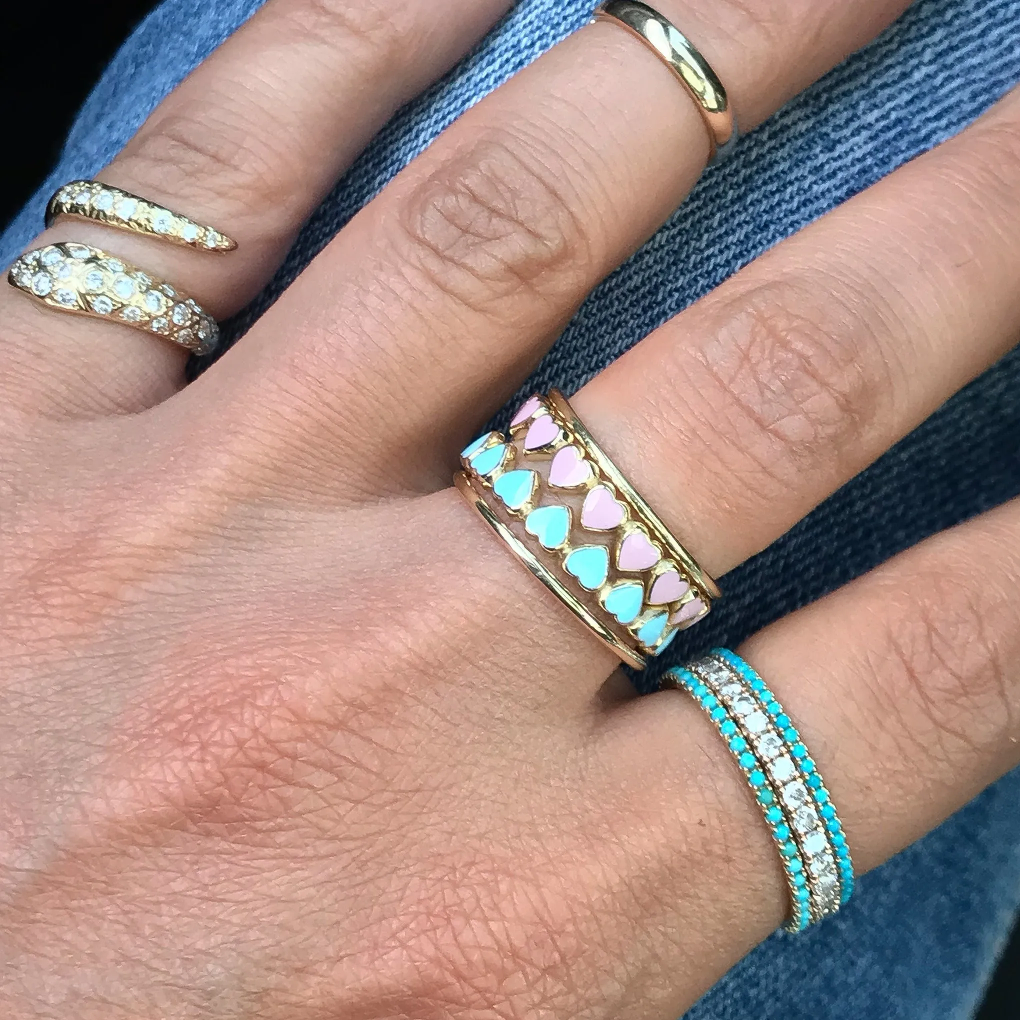 14K Gold Pastel Pink Enamel Eternal Heart Ring