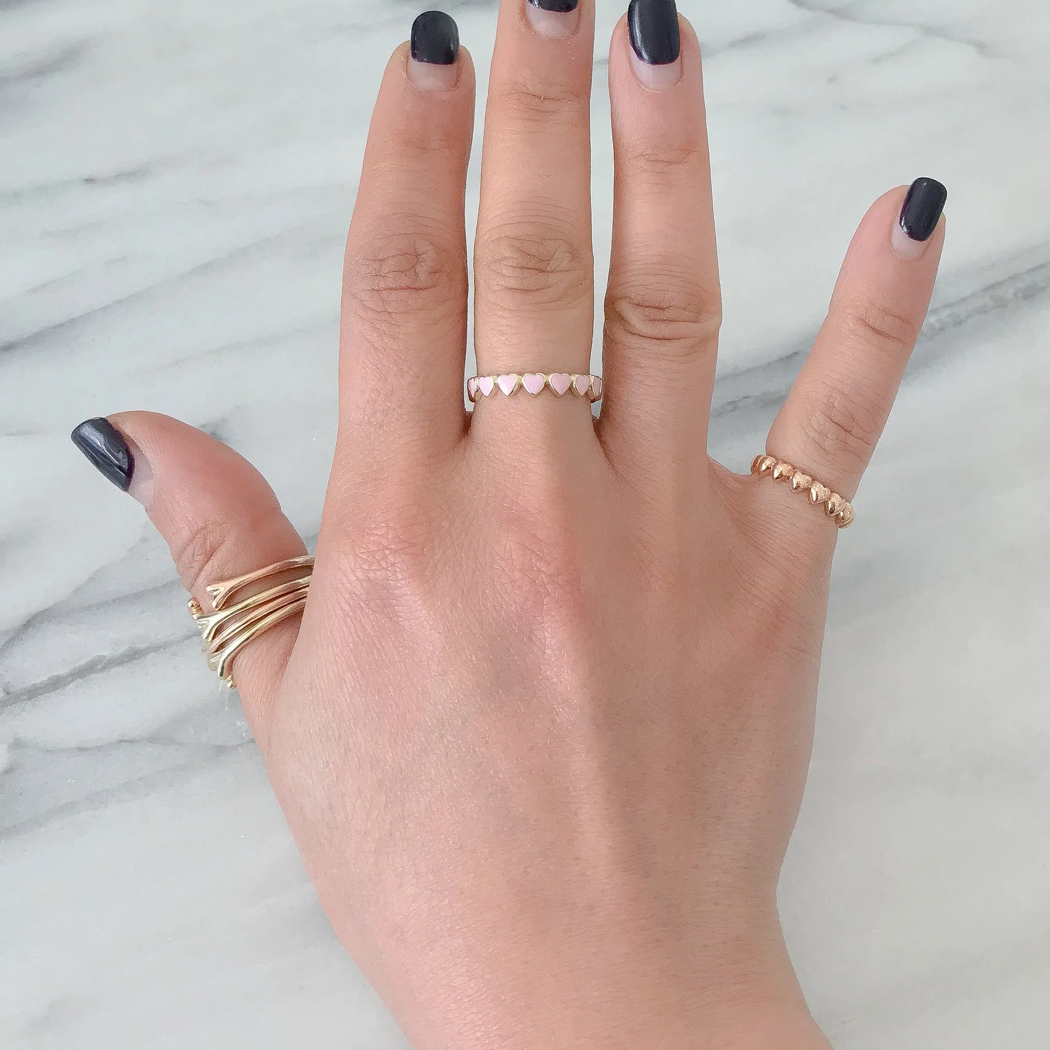 14K Gold Pastel Pink Enamel Eternal Heart Ring