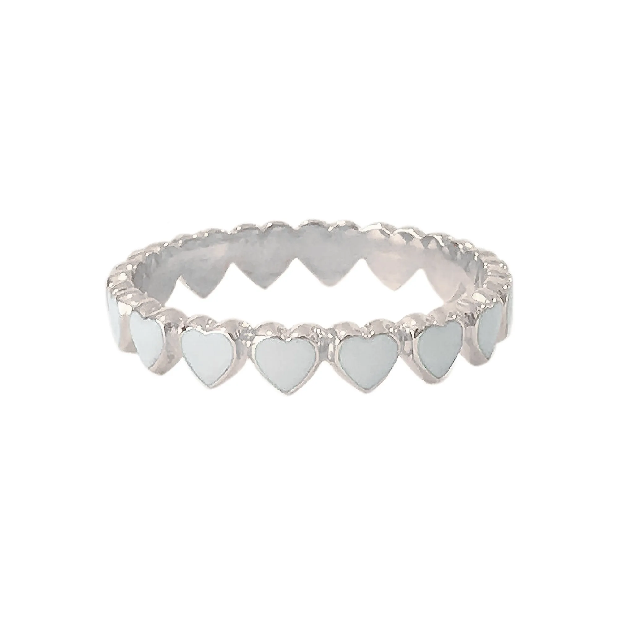 14K Gold White Enamel Eternal Heart Ring
