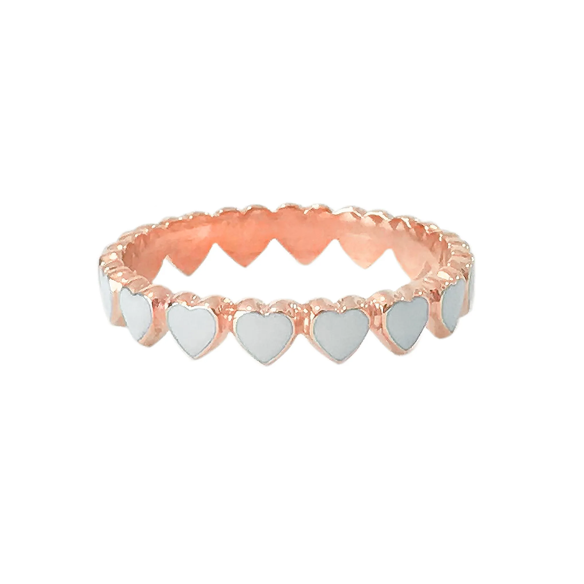 14K Gold White Enamel Eternal Heart Ring
