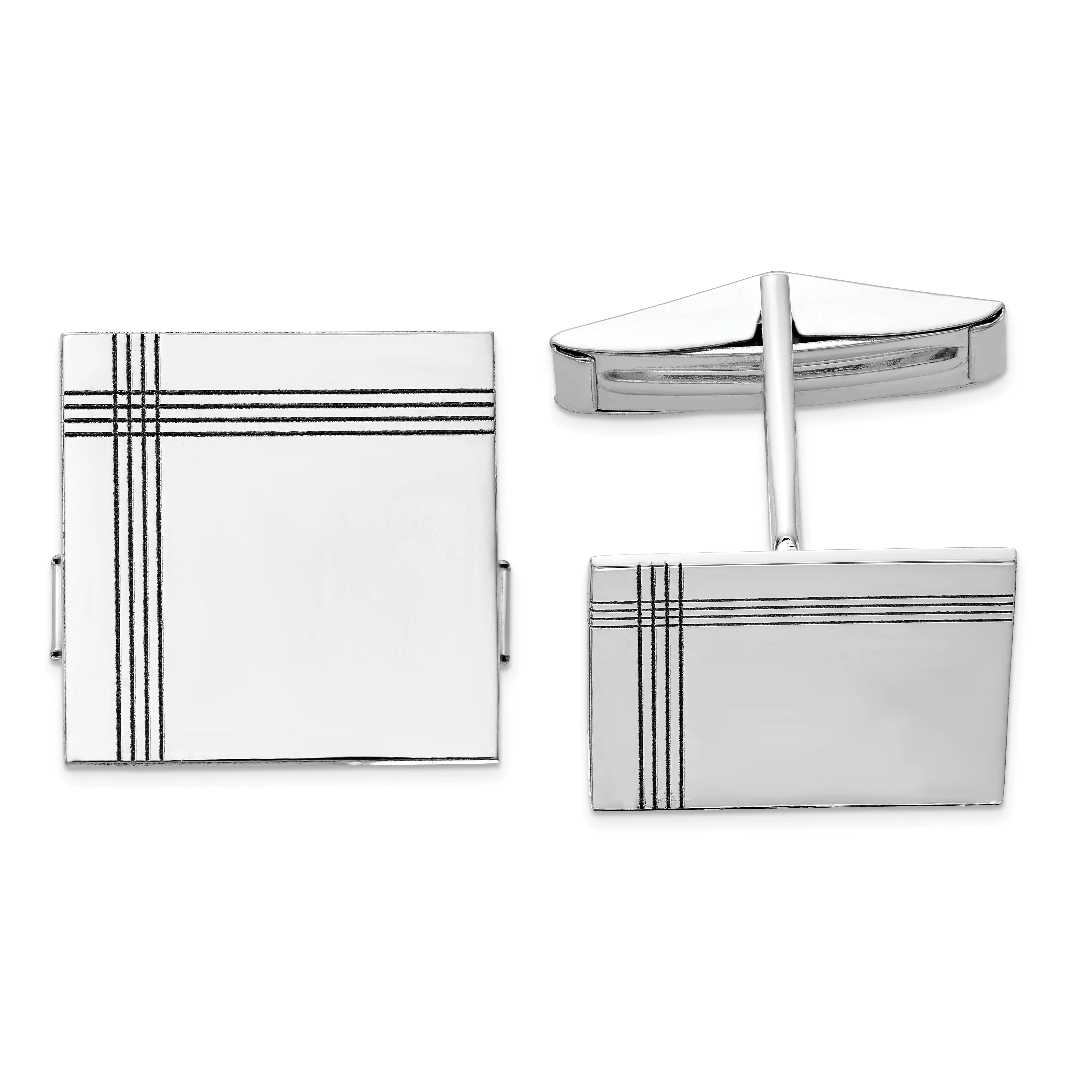 14k White Gold Solid Square Design Cuff Links