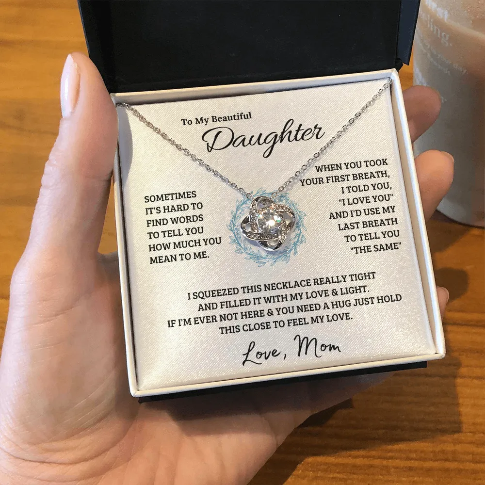14k white gold | To My Beautiful Daughter - Love Knot Necklace