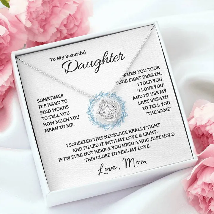 14k white gold | To My Beautiful Daughter - Love Knot Necklace