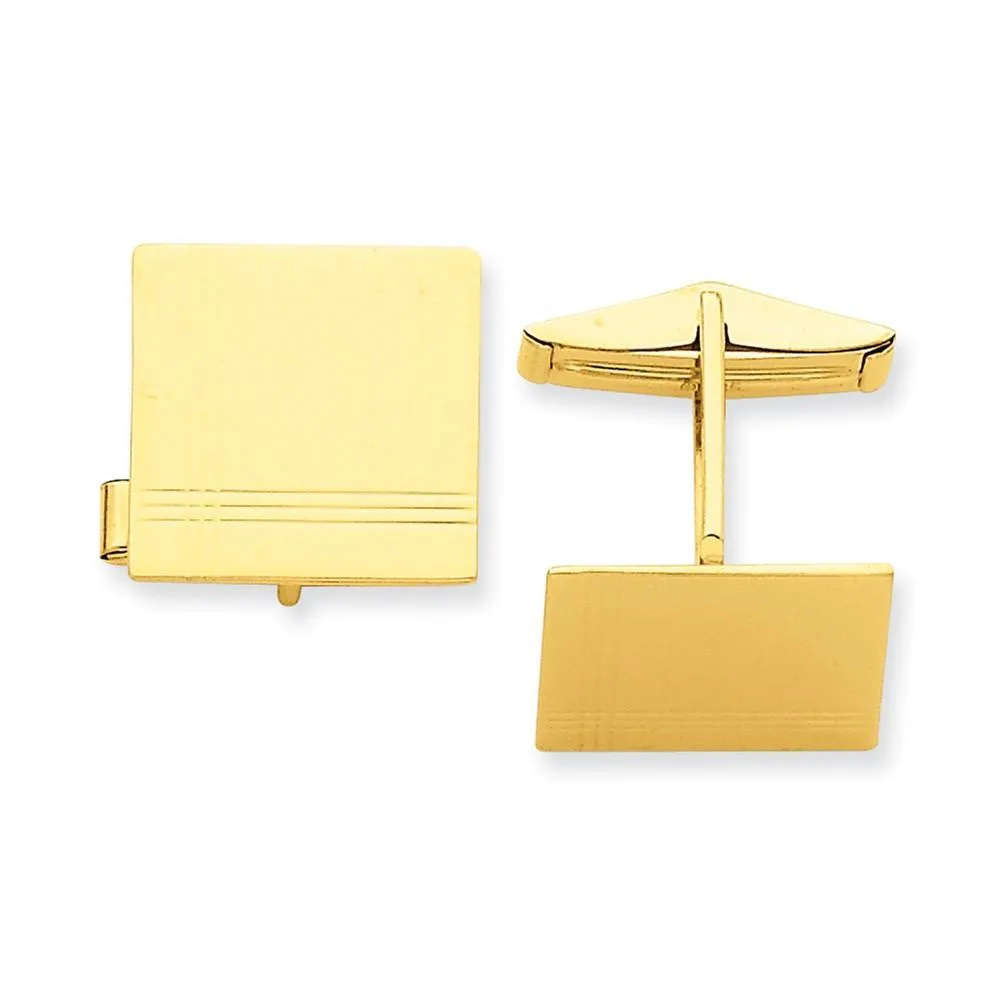 14k Yellow Gold Solid Square Design Cuff Links