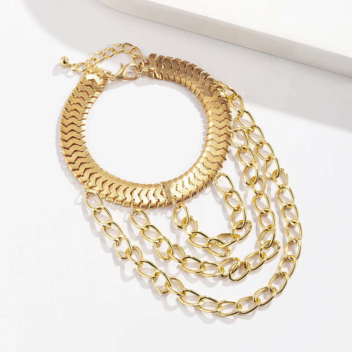 18K Gold-Plated Snake Chain Layered-Tassel Anklet