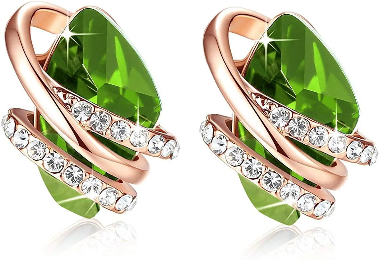 18K Rose Gold Birthstone Crystals Stud Earrings