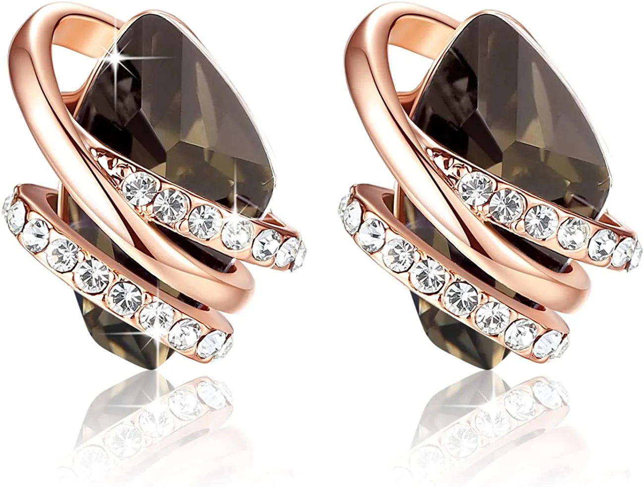 18K Rose Gold Birthstone Crystals Stud Earrings