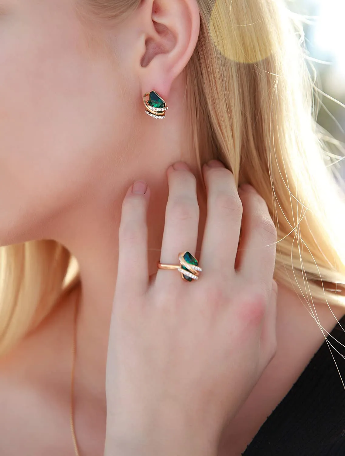 18K Rose Gold Birthstone Crystals Stud Earrings