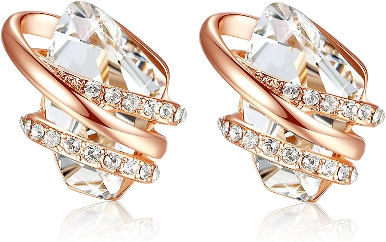 18K Rose Gold Birthstone Crystals Stud Earrings