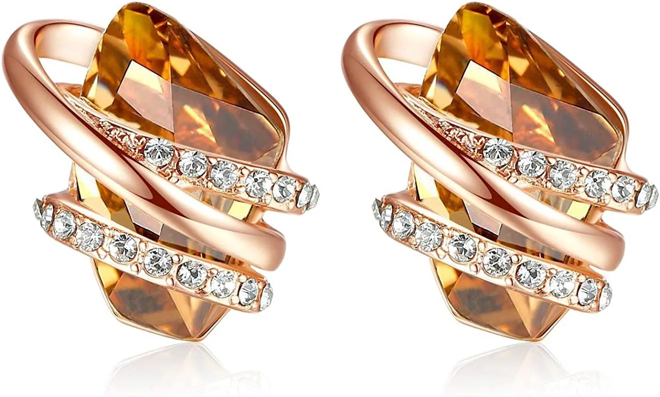 18K Rose Gold Birthstone Crystals Stud Earrings