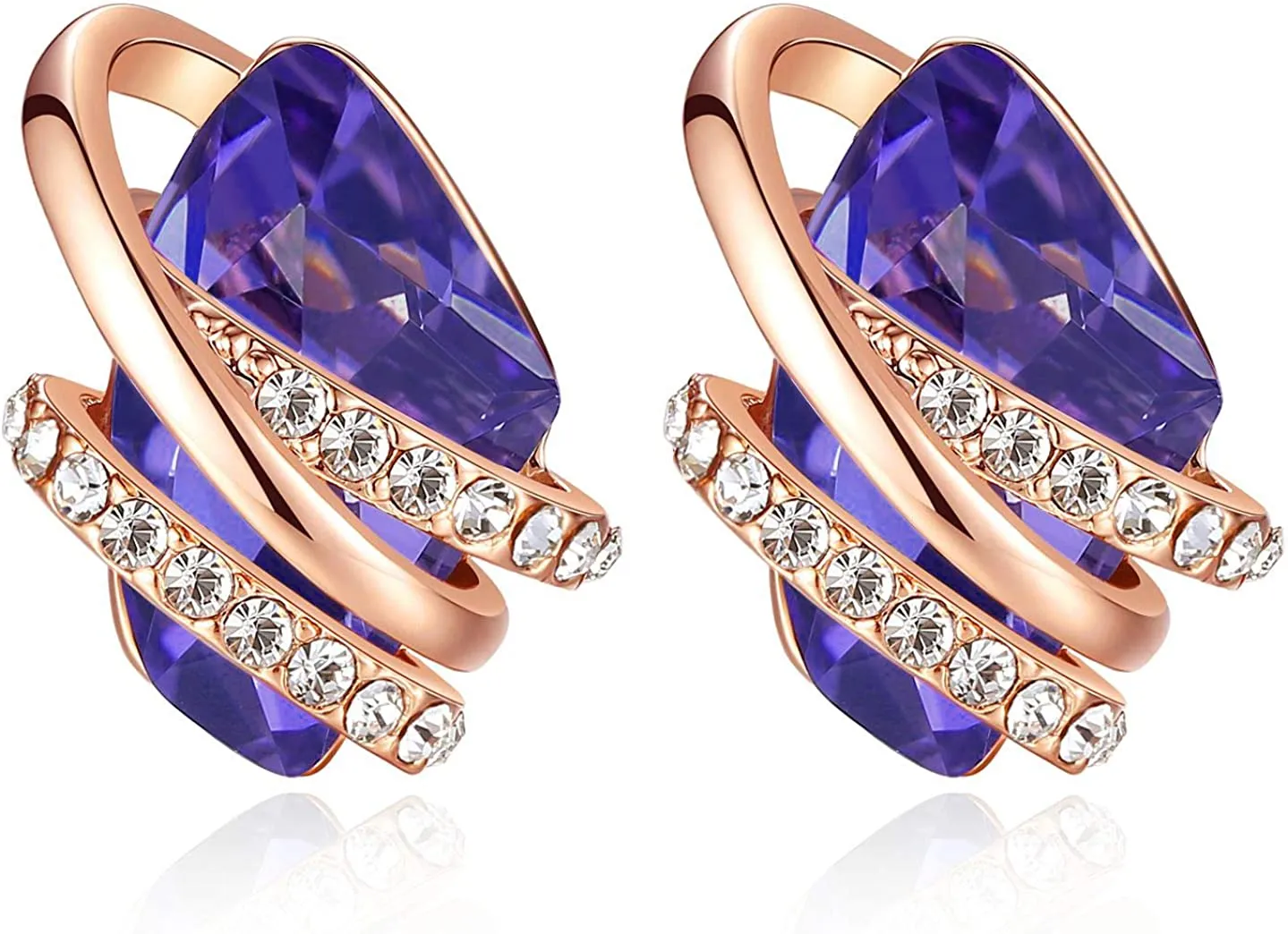 18K Rose Gold Birthstone Crystals Stud Earrings