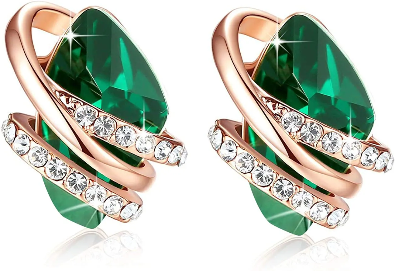 18K Rose Gold Birthstone Crystals Stud Earrings