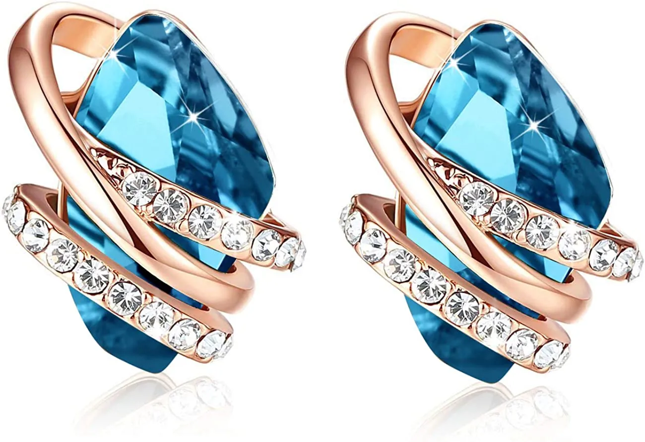 18K Rose Gold Birthstone Crystals Stud Earrings