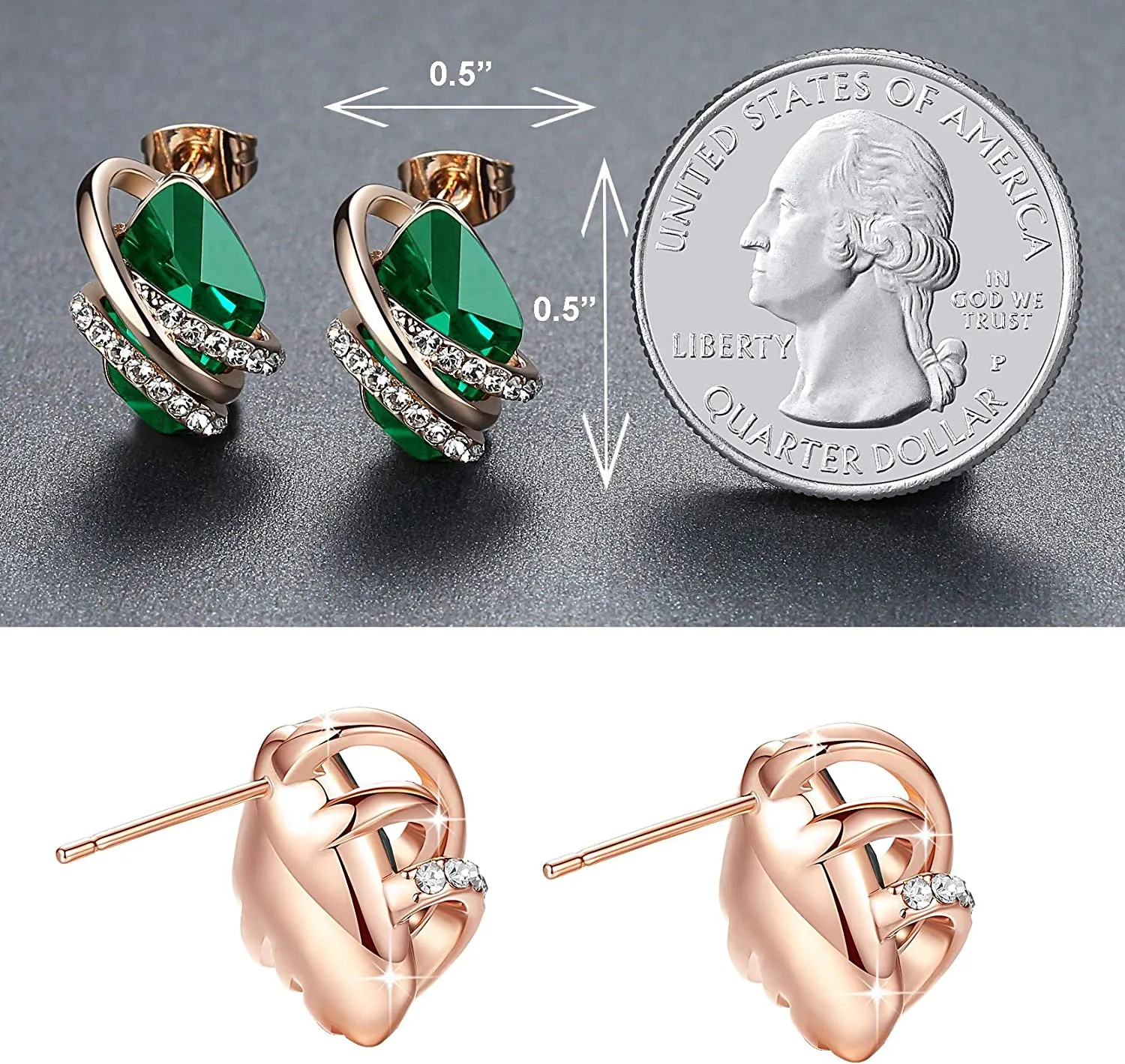 18K Rose Gold Birthstone Crystals Stud Earrings