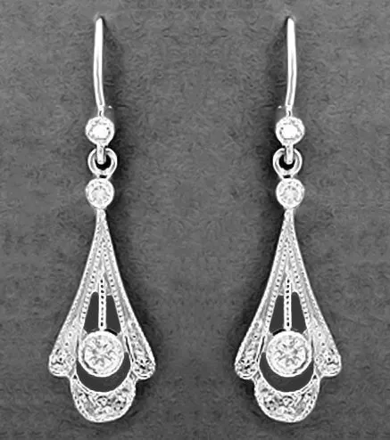1920's Art Deco Platinum and Diamond Tear Drop Earrings