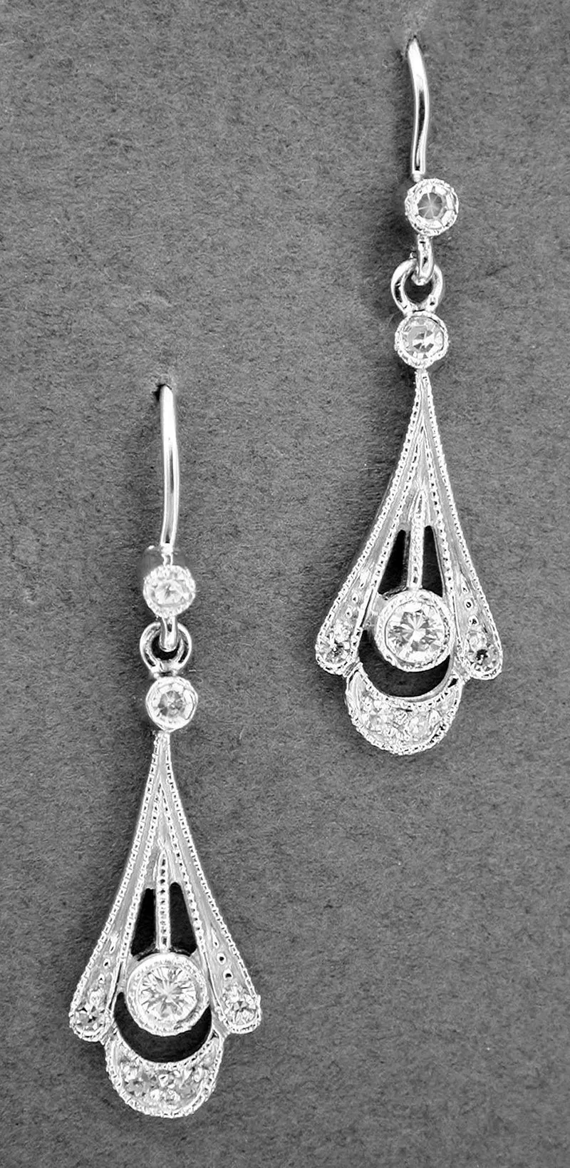1920's Art Deco Platinum and Diamond Tear Drop Earrings