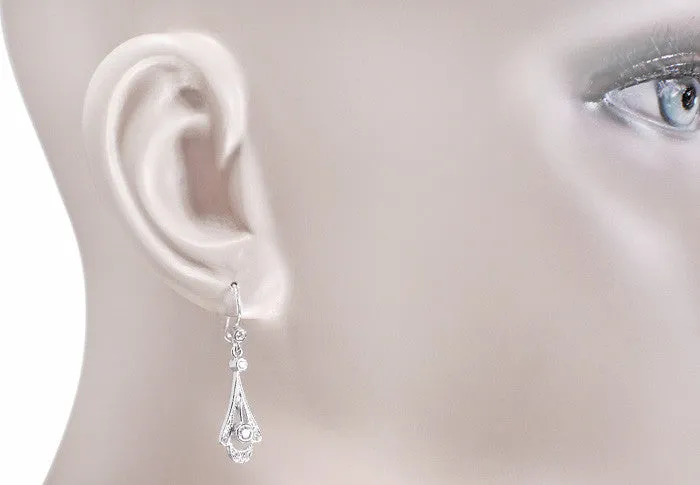 1920's Art Deco Platinum and Diamond Tear Drop Earrings