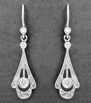 1920's Art Deco Platinum and Diamond Tear Drop Earrings