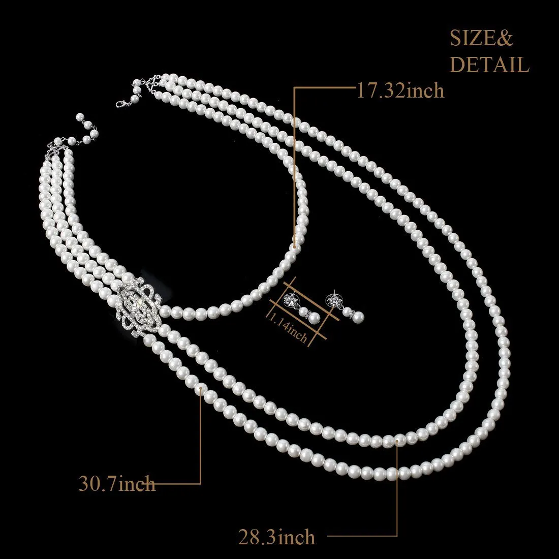 1920s Jewelry Flapper Great Gatsby Imitation Pearl Necklace and Earrings|JaosWish