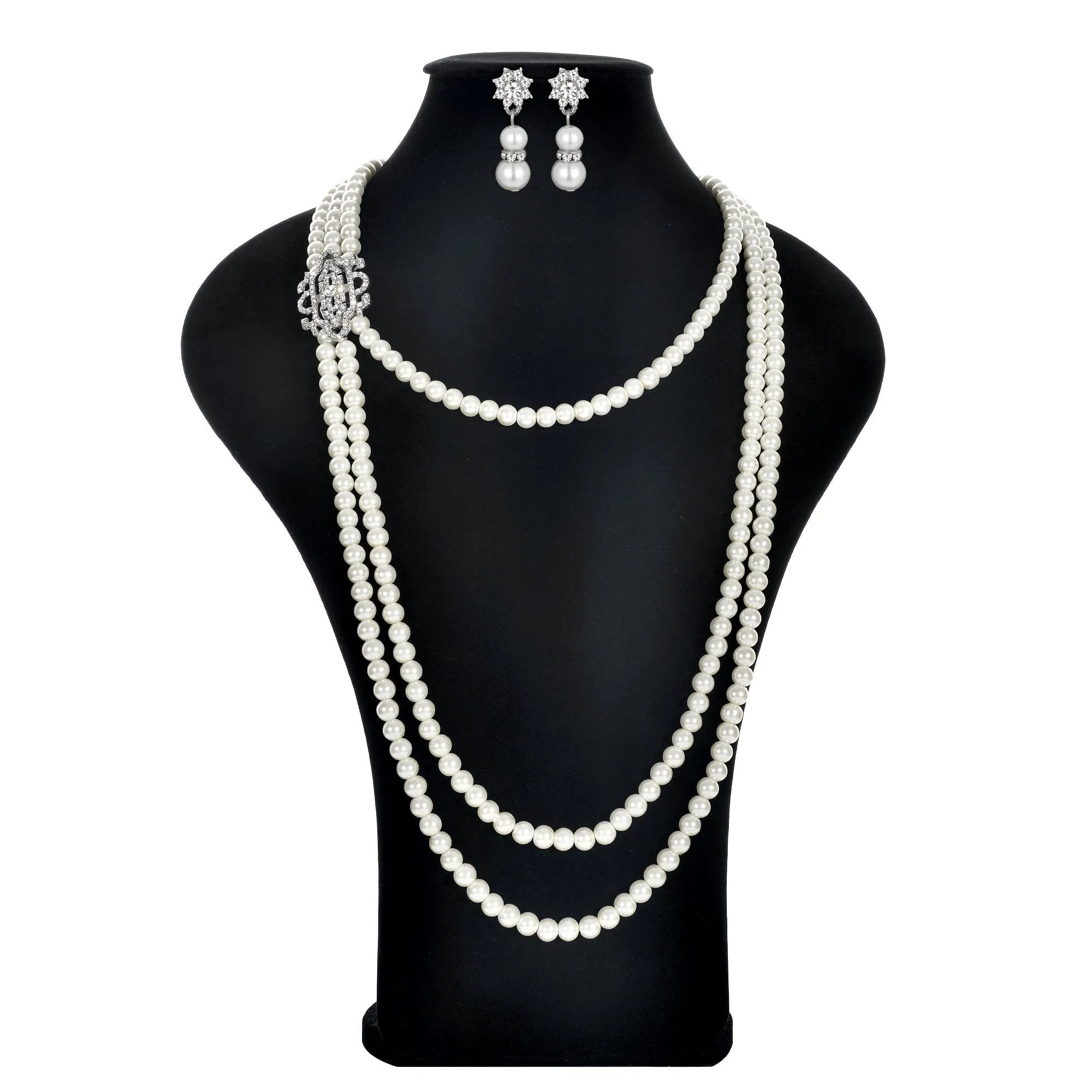1920s Jewelry Flapper Great Gatsby Imitation Pearl Necklace and Earrings|JaosWish