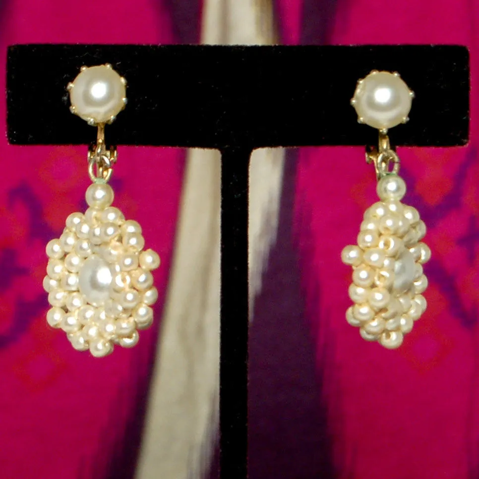 1940's Delicate Faux Pearl Dangling Earrings