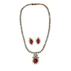 1940's Pink Rhinestone Necklace and Earrings Set