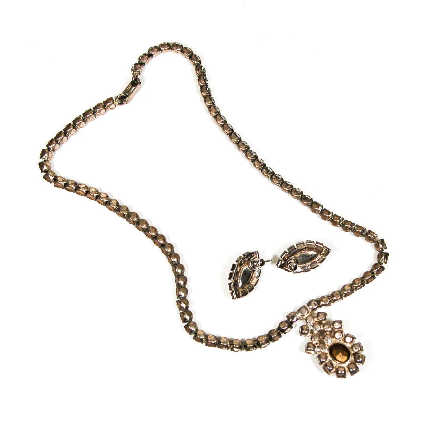 1940's Pink Rhinestone Necklace and Earrings Set