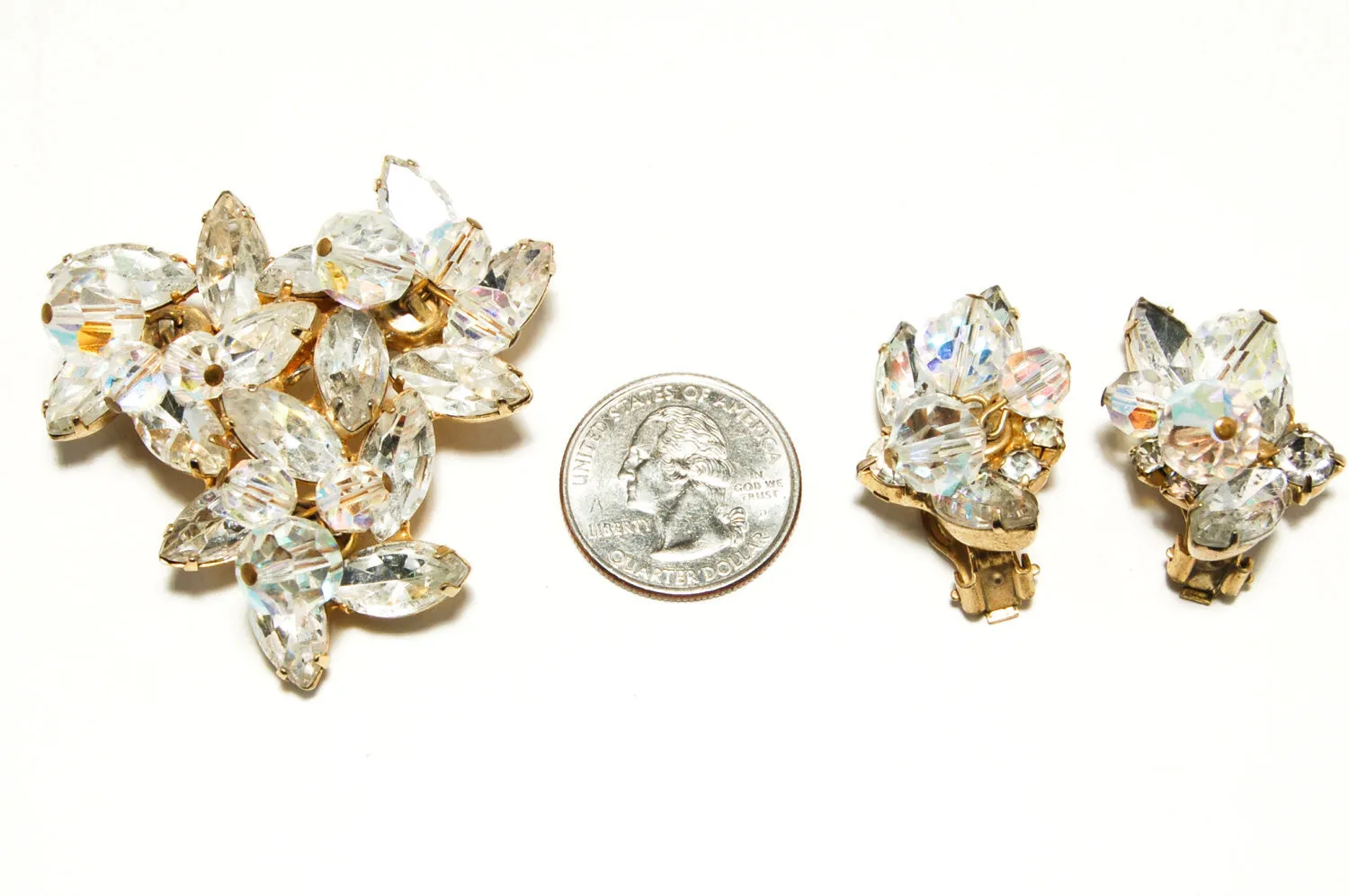 1950's Aurora Borealis Earrings and Brooch Set