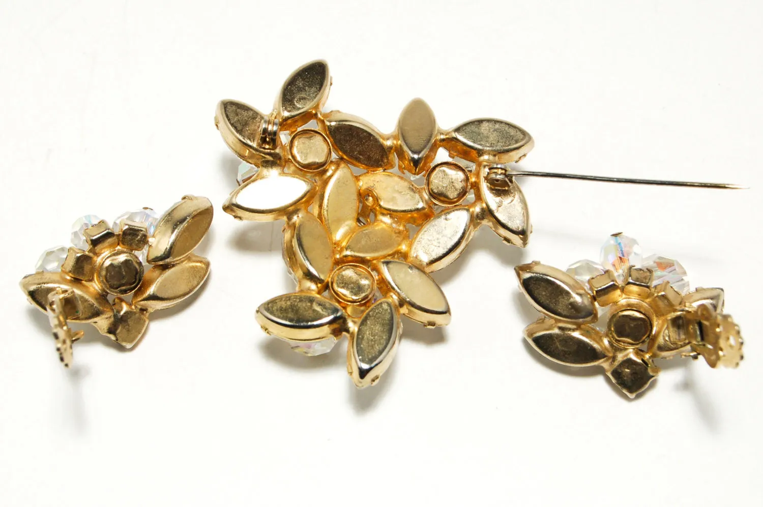 1950's Aurora Borealis Earrings and Brooch Set