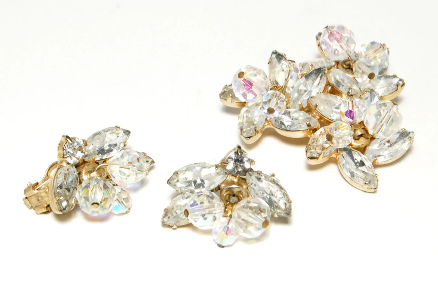 1950's Aurora Borealis Earrings and Brooch Set