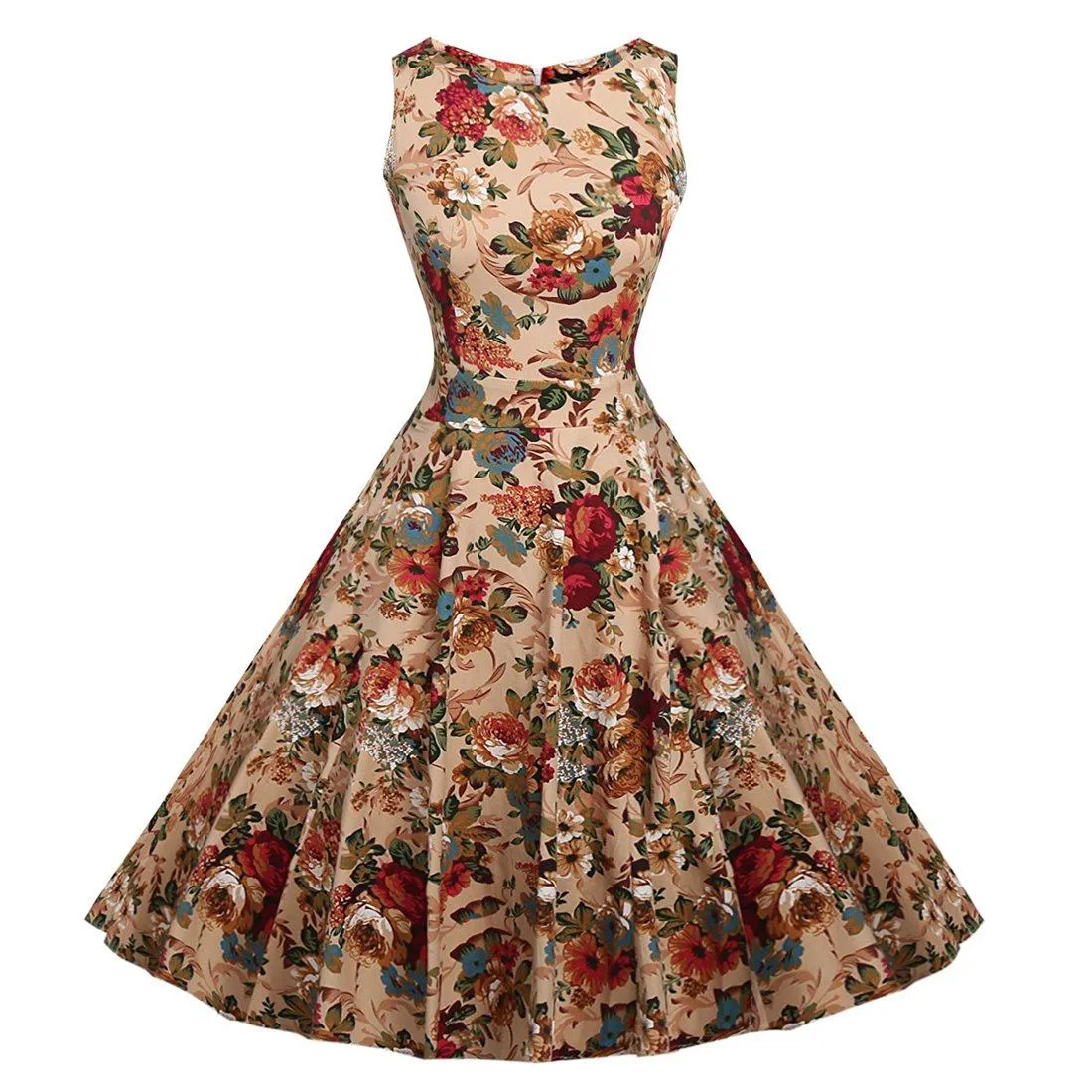 1950s Fashion Vintage Classy Floral Sleeveless Party Tea Dress 