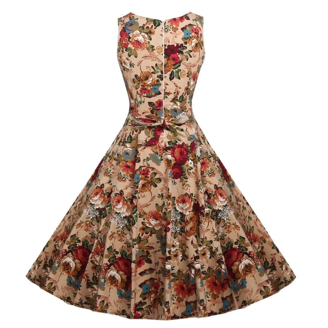 1950s Fashion Vintage Classy Floral Sleeveless Party Tea Dress 