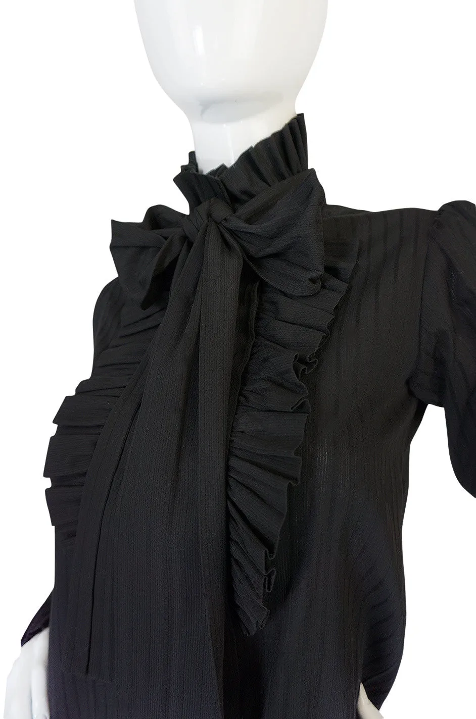 1970s Yves Saint Laurent Black Cotton Tuxedo Shirt