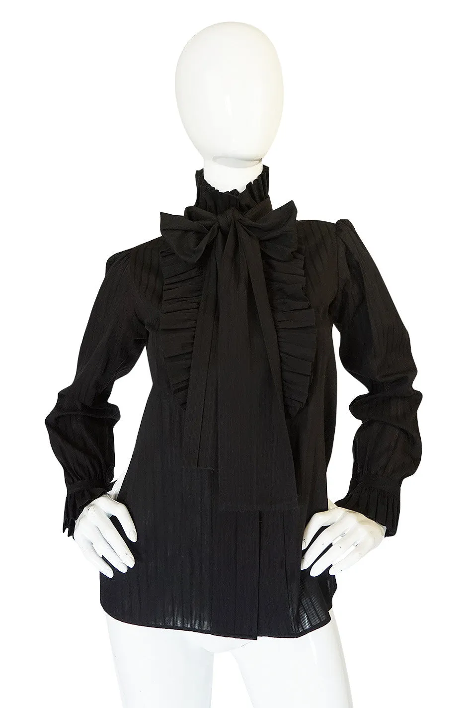 1970s Yves Saint Laurent Black Cotton Tuxedo Shirt