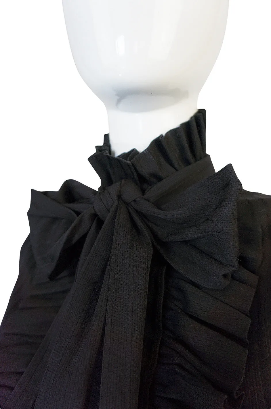 1970s Yves Saint Laurent Black Cotton Tuxedo Shirt